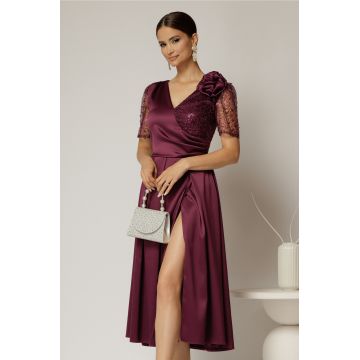 Rochie midi mov de ocazie din tafta si paiete