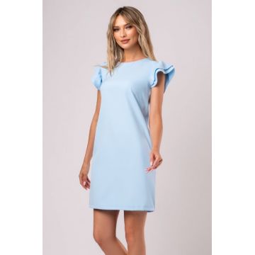Rochie Mimi bleu cu pliuri pe umeri