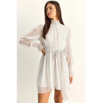 Rochie mini  buline - alb - poliester - cu curea