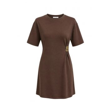 Rochie Mini -  Casual - Guler rotund - Maro Cafea - 65% modal - 35% poliester