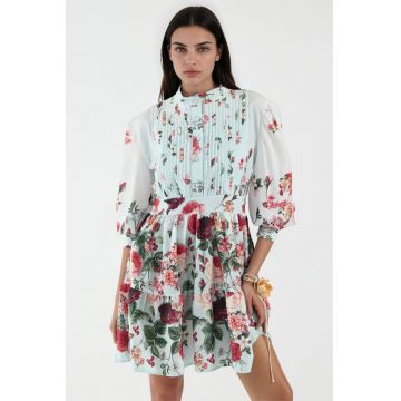 Rochie Mini -  maneci lungi - albastru deschis - poliester cu lycra