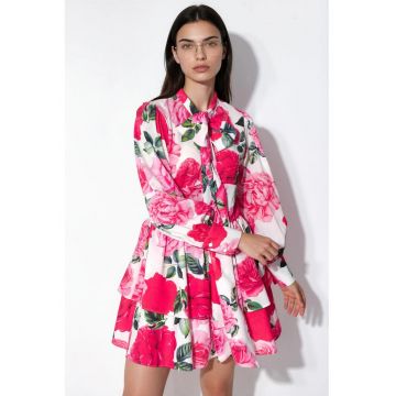 Rochie mini tip camasa -  floral - multicolor - poplin - maneci lungi