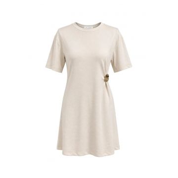Rochie mini tip tricou  guler rotund - bej natural - amestec modal-poliester