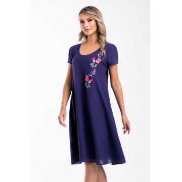 Rochie mov din bumbac marime mare cu broderie tip floare