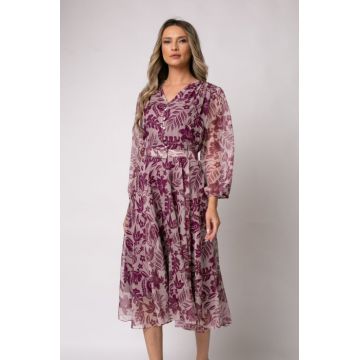 Rochie mov marime mare accesorizata cu nasturi pe bust