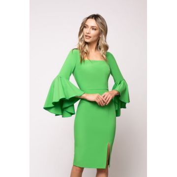 Rochie Moze verde cu volan la maneca
