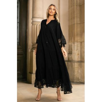 Rochie neaga marime mare cu nasturi si dantela