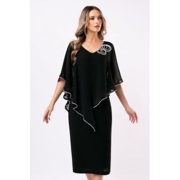 Rochie neagra marime mare accesorizata cu flori 3D
