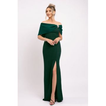 Rochie Nera verde eleganta cu accesoriu deosebit pe bust