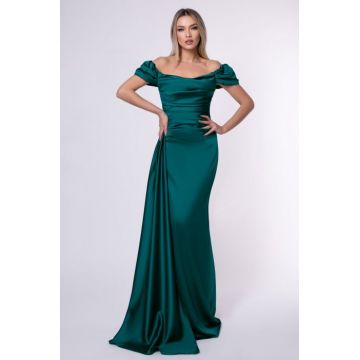 Rochie Nisa verde smarald de ocazie cu umeri bufanti