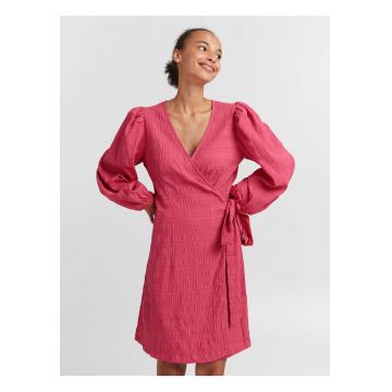 Rochie petrecuta cu maneci bufante si model uni