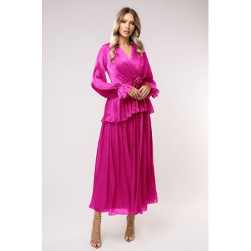 Rochie Polena fucsia marime mare cu flori 3D