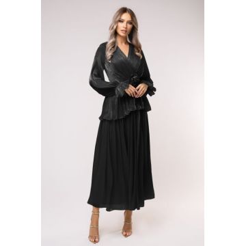 Rochie Polena neagra marime mare cu flori 3D