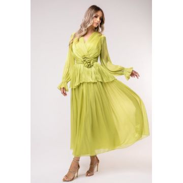 Rochie Polena verde fistic marime mare cu flori 3D