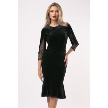 Rochie Romina neagra din catifea accesorizata cu perlute