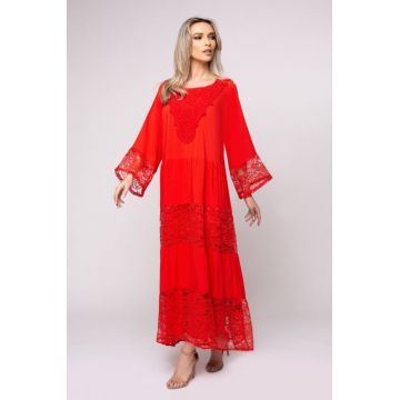 Rochie Samanta corai  lunga cu dantela