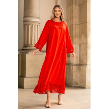 Rochie Samanta corai marime mare accesorizata  dantela