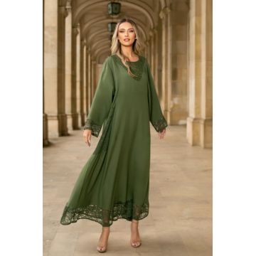 Rochie Samanta KAKI marime mare accesorizata dantela