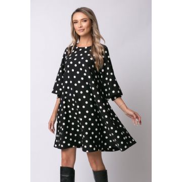 Rochie Sami neagra cu maneci bufante imprimata cu buline