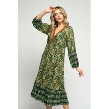 Rochie Satura midi accesorizata cu paiete in zona bustului