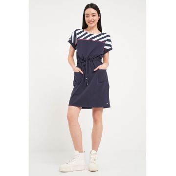 Rochie scurta cu buzunare si snur de ajustare in talie - Albastru ultramarin