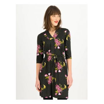 Rochie scurta cu imprimeu floral si buline -