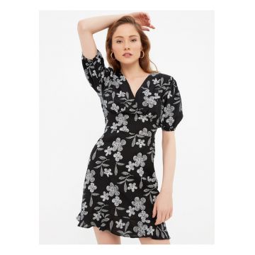 Rochie scurta cu maneci bufante si imprimeu floral -