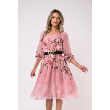 Rochie Semana roz marime mare cu imprimeu floral