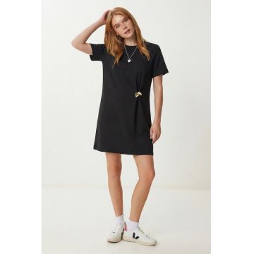 Rochie T-Shirt Mini - Happiness Istanbul - Casual - Negru - 95% bumbac