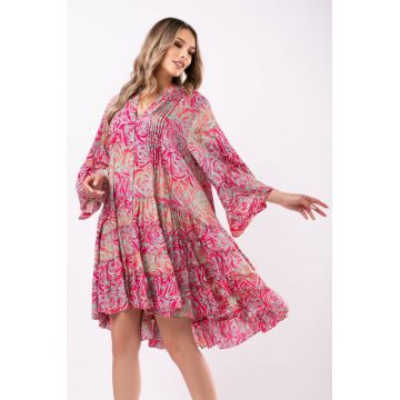 Rochie Tina roz din matase naturala Boho style