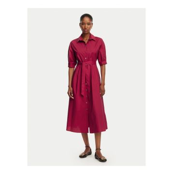 Rochie tip camasa -  evazata - rosu - bumbac -