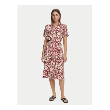 Rochie tip camasa -  rosu - maneca scurta - viscoza -