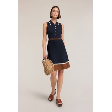 Rochie tricotata fara maneci - Maro/Bleumarin