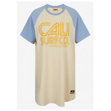 Rochie-tricou din amestec de bumbac cu maneci raglan si imprimeu pe piept -