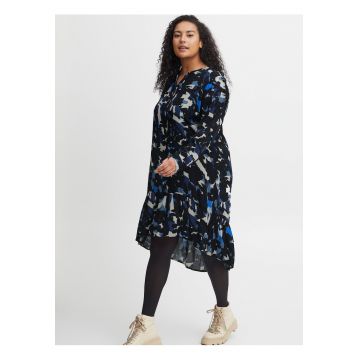 Rochie-tunica cu imprimeu abstract si tiv asimetric -