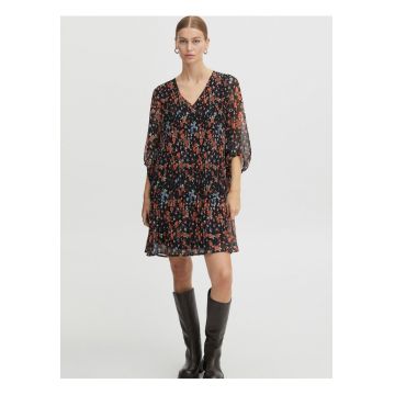 Rochie vaporoasa cu model floral si maneci lungi -