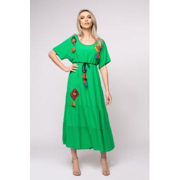 Rochie Vera cu romburi cusute manual si jnur in talie