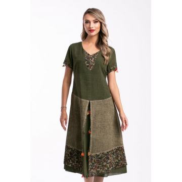 Rochie verde din bumbac cu detalii crosetate