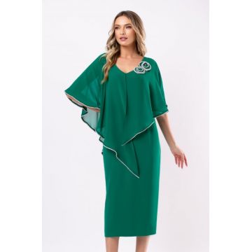 Rochie verde marime mare accesorizata cu flori 3D