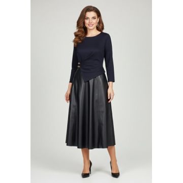 Rochie Viada bleumarin cu piele ecologica