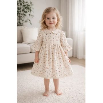 Rochita fetita ivoire cu imprimeu floral maneci evazate guler rotund eleganta
