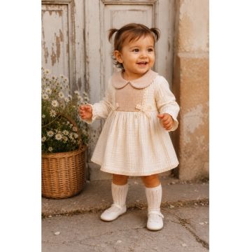 Rochita fetite din muselina - ivoire - cu guler rotund si dantela - eleganta