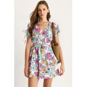 Midi - Femei - Rochie midi cu imprimeu si decolteu in V LUCCI - roz orhidee - M INTL -