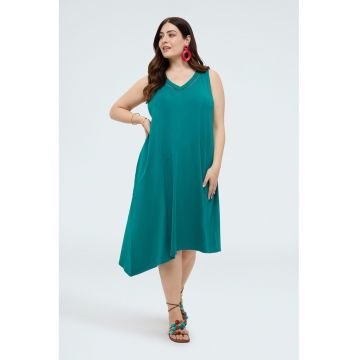 Rochie asimetrica cu decolteu in V - Albastru marin