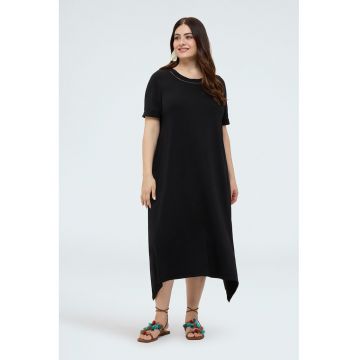 Rochie asimetrica din amestec de bumbac - Negru