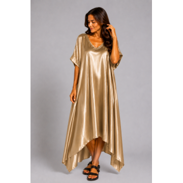Rochie bej din vascoza cu aspect satinat