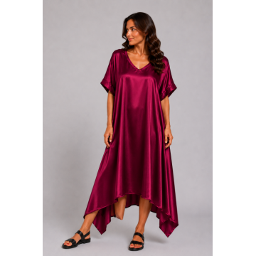 Rochie bordo din vascoza cu aspect satinat