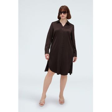 Rochie-camasa cu croiala dreapta - Maro inchis -