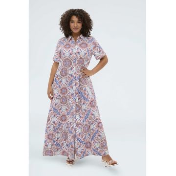 Rochie-camasa cu model etnic - Rosu/Alb/Albastru royal
