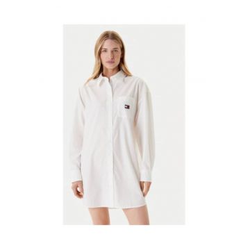Rochie camasa Dama -  Alb - 50% bumbac - 50% bumbac organic -